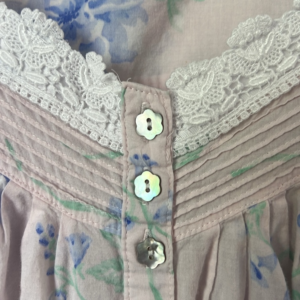 Eileen West Cottagecore Blue Rose 100% Cotton Long Sleeve Nightgown Sz M - Picture 4 of 7